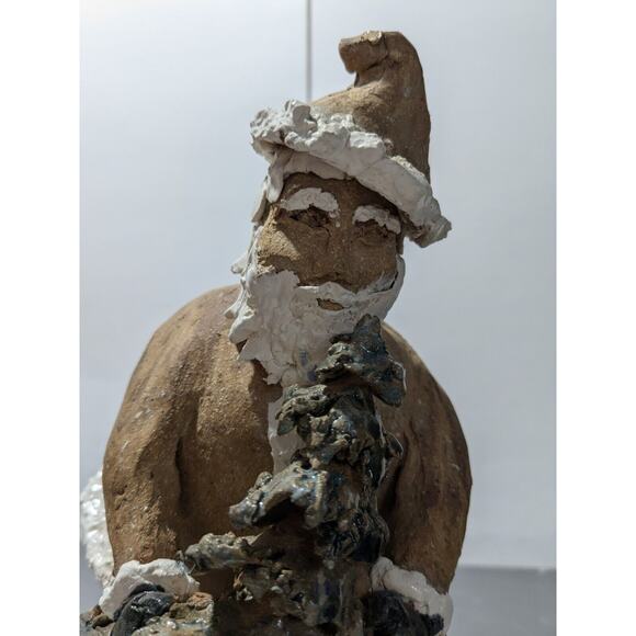 VTG Primitive Clay Santa Claus Entering A Chimney Statue 9" Tall - Picture 6 of 11